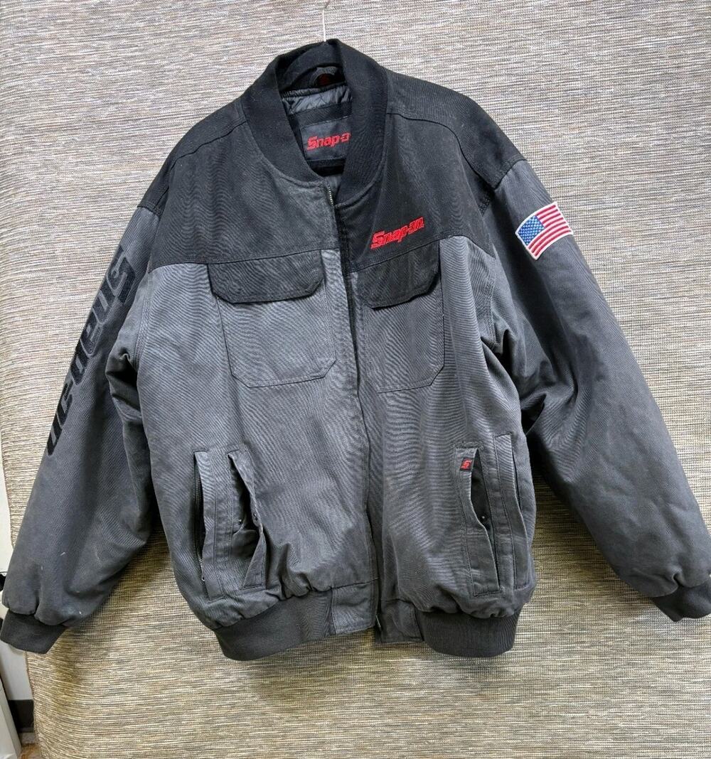Snap-on Tools Heavy Duty Canvas Work Jacket Quilted Gray Black Colorblock Sz 3XL